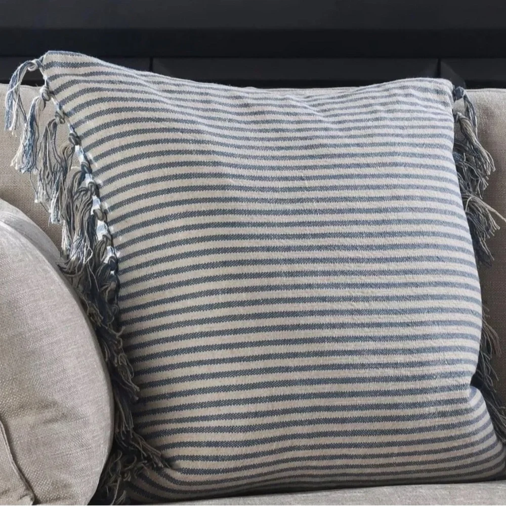 Pottery Barn Pillow Cover Burton Tassel By Villa 20” blue striped